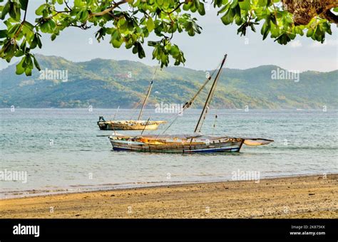 Wooden Coastal Sailing Boats Anchored At Nosy Be Island North West