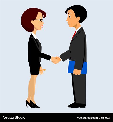 Handshake Of Business Man And Woman In Flat Style Vector Image