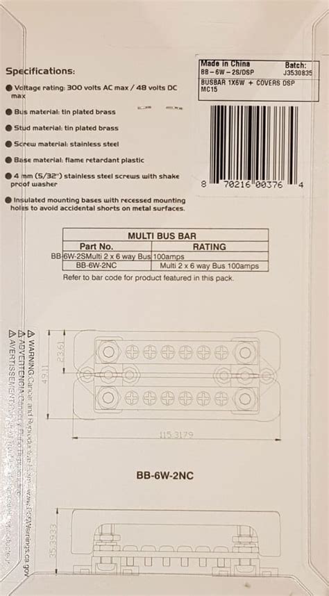 BEP Bus Bar 6 Way Single 2 Post Including Cover