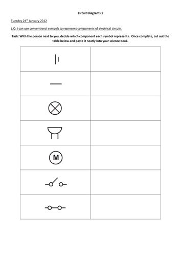 Circuit Symbols Worksheet