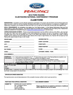 Fillable Online CLAIM FORM Racersites Fax Email Print PdfFiller