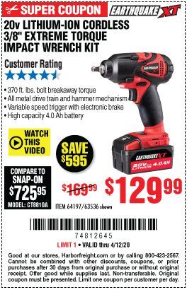 Earthquake Xt V Max Lithium In Cordless Xtreme Torque Impact