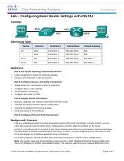 Lab Configuring Basic Router Settings With Ios Cli Docx Lab