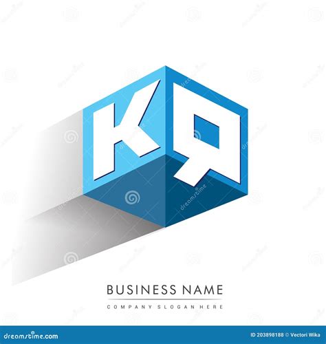 Letter Kq Logo In Hexagon Shape And Blue Background Cube Logo With