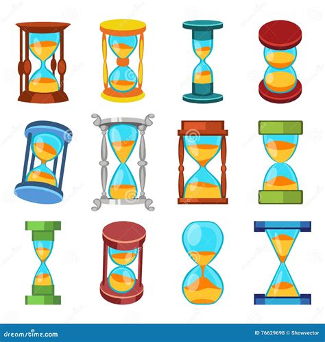 Sandglass Set Icons Isolated On White Background Time Hourglass In Flat Style Sandclock Set