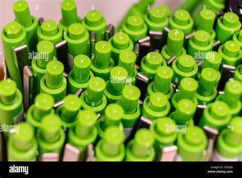 Group Of Green Plastic Pens Stock Photo Alamy