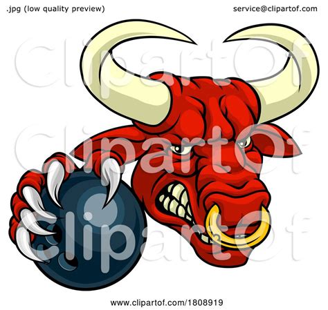 Bull Minotaur Longhorn Cow Bowling Mascot Cartoon By