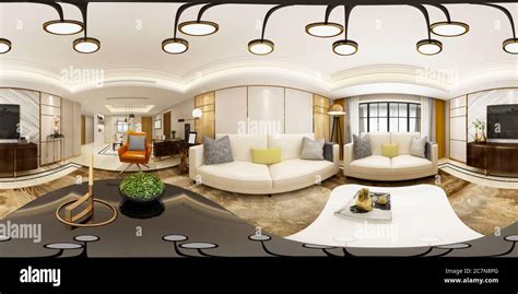 3d render 360 degrees of home living and dining room Stock Photo - Alamy