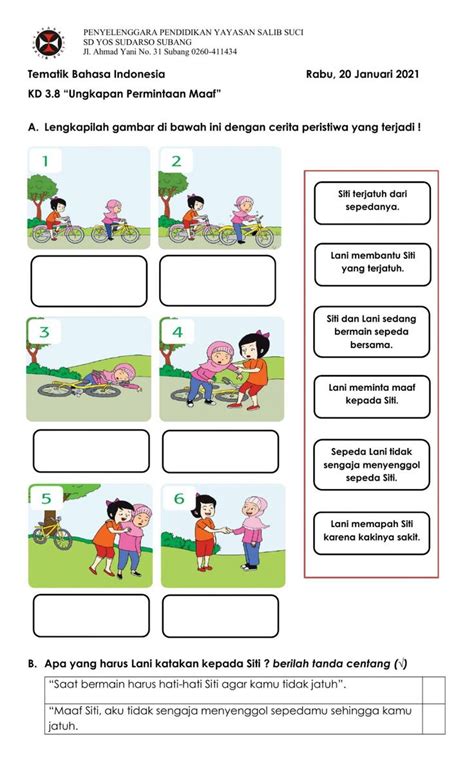 Latihan Bahasa Indonesia Ungkapan Permintaan Maaf Worksheet School