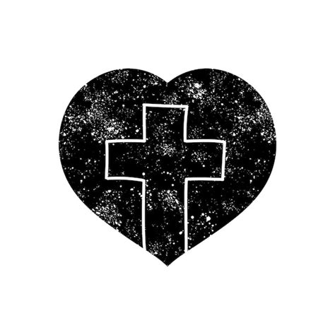 Cruz Cristiana Dentro En Forma De Corazón Icono Negro Dibujado A Mano