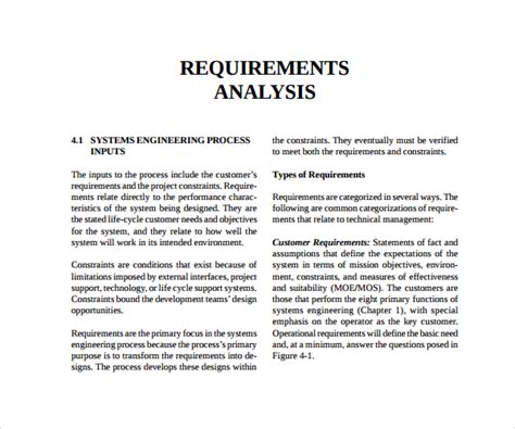 Free Sample Requirement Analysis Templates In Pdf Excel Ms Word