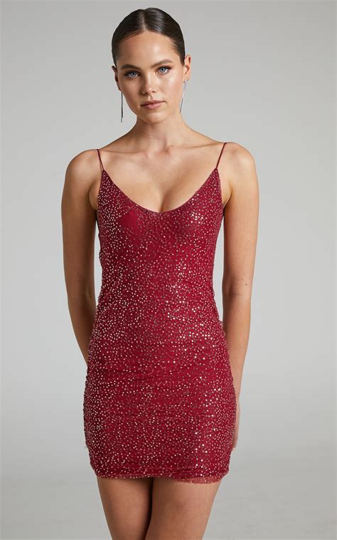 Stellah Open Back Bodycon Sequin Mini Dress In Red Showpo Usa