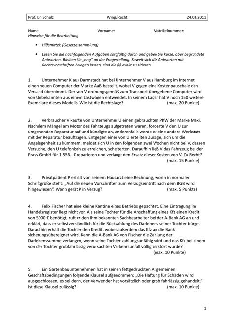 Klausur 23 März 2011 Fragen und Antworten Prof Dr Schulz Name