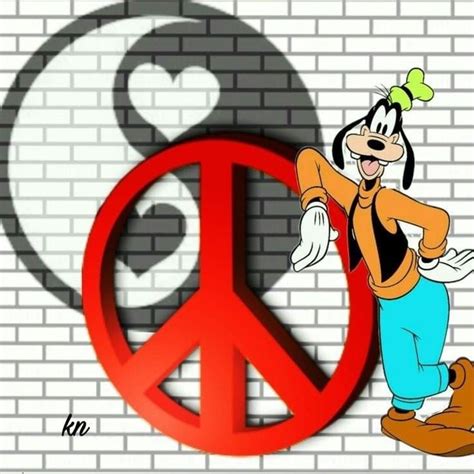 Cartoon Character With Peace Sign In Front Of Brick Wall And Red Symbol