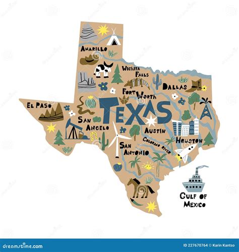 Texas Infographic Flat Hand Drawn Vector Illustration American State