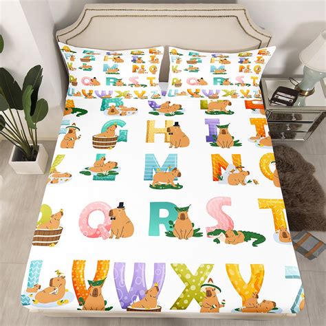 Yst Cute Capybara Twin Sheets Funny Capybara Bed Sheets Rainbow