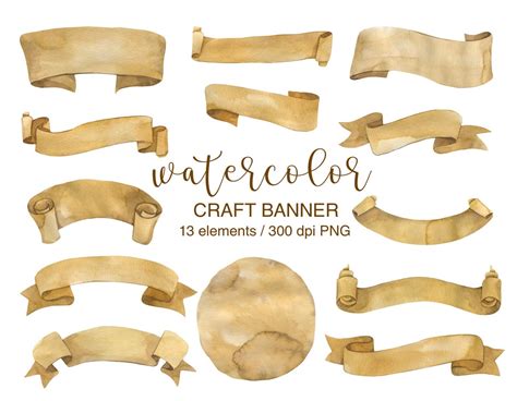 Watercolor Banner Clipart Craft Paper Banner Beige Ribbon Cliparts