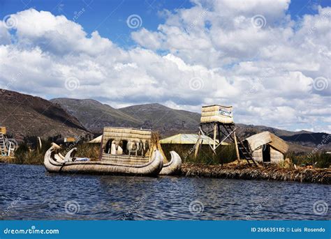 View of Uros Floating Islands with Typical Boats, Puno, Peru Stock ...