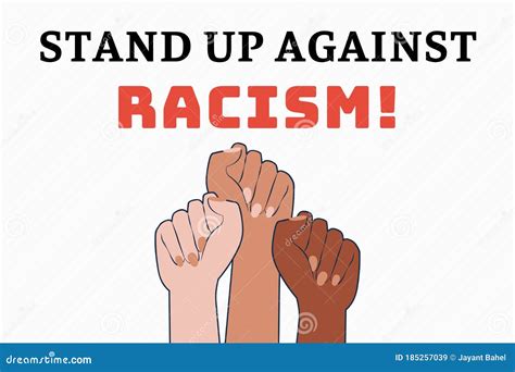 Stand Up Against Racism Illustration Showing 3 Different Colored Fists