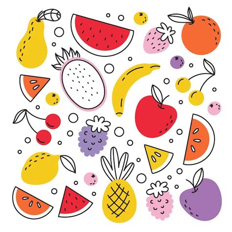 Um Conjunto De Ilustra Es De Frutas Tropicais Ex Ticas No Estilo De