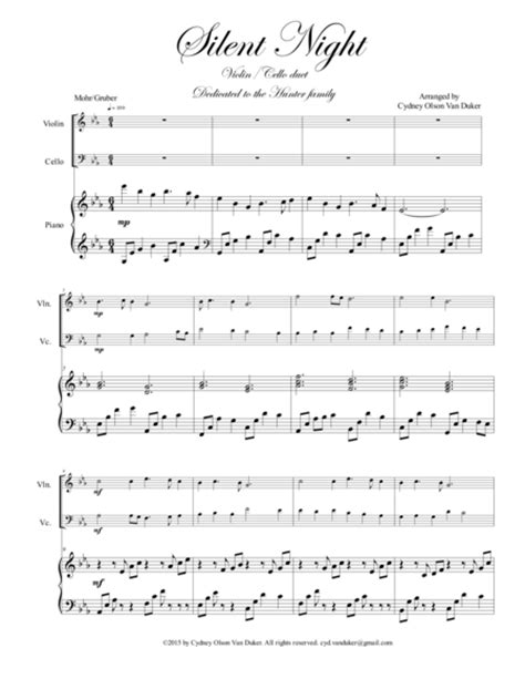 Silent Night Violincello Duet In E Flat Arr Cydney Olson Van Duker By Mohrgruber Sheet