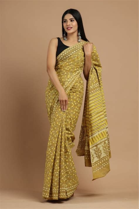 Hand Block Printed Cotton Mal Mal Saree M At Piece In Jaipur