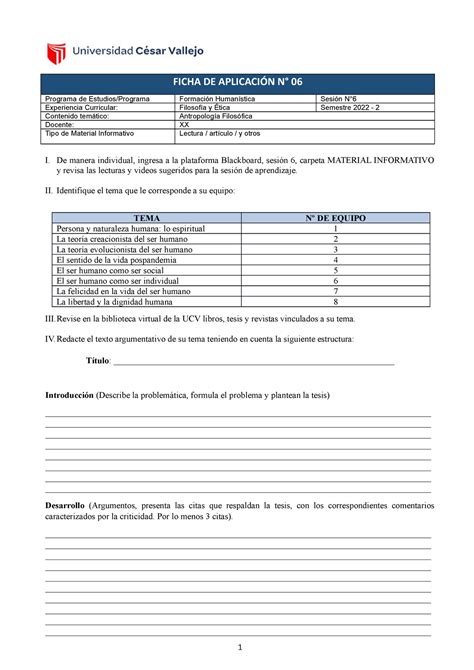 Ficha DE Aplicación 6 GUIA PRACTICA FICHA DE APLICACIÓN N 06