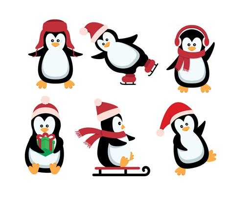 Christmas penguin. Funny snow animals, cute baby penguins cartoon ...