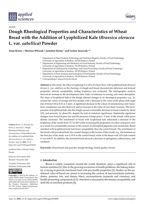 PDF Dough Rheological Properties And Characteristics Of Wheat Bread