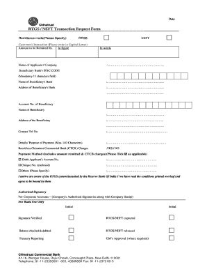 Fillable Online NEFT RTGS Transaction Request Form Doc Fax Email Print