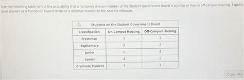 Solved Use The Following Table To Find The Probability That A Randomly