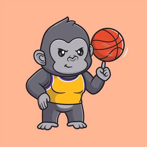 Lindo Gorila Jugando Basket Ball Cartoon Vector Icono Ilustraci N