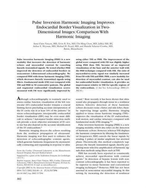 Pdf Pulse Inversion Harmonic Imaging Improves Endocardial Border