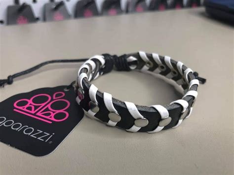 Black And White Cord Bracelet Paparazzi Flamingo Angie