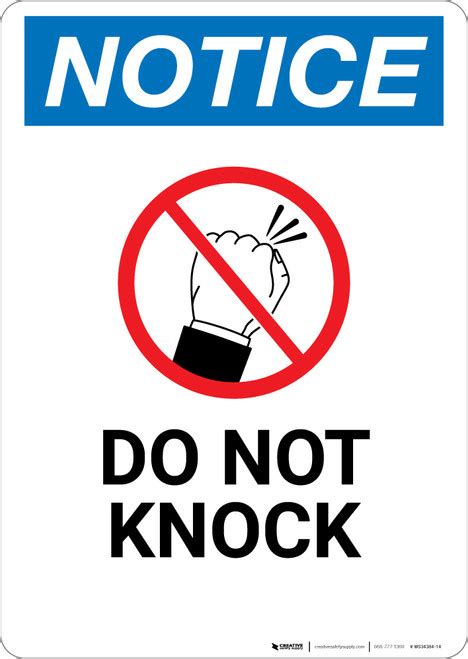 Notice Do Not Knock With Icon Wall Sign Creative Safety Supply