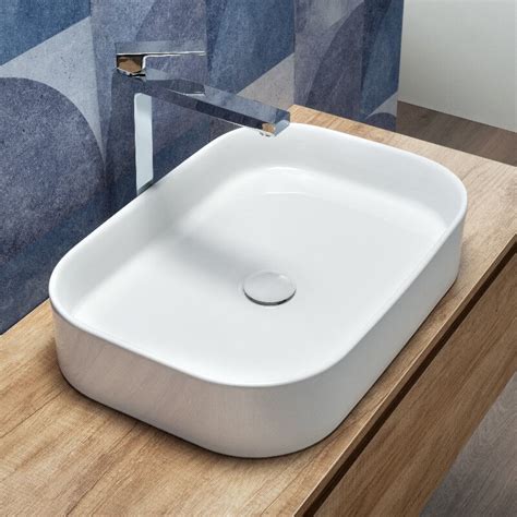 Kerm Lavabo Da Appoggio A Bacinella In Ceramica 60X42 Cm Bianco