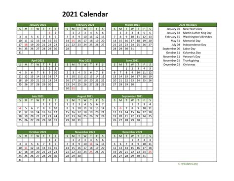 Printable 2021 Calendar With Federal Holidays