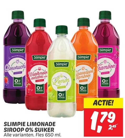 Slimpie Limonade Siroop Suiker Alle Varianten Fles Ml