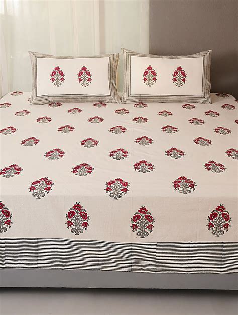 Handblock Printed Cotton Double Bedsheet With Pillow Covers Jaypore Us