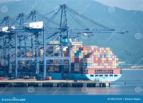 Gantry Cranes Over The Cargo Container Ship Georg Maersk Berthed In