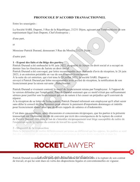 Transaction Apr S Un Licenciement Mod Le De Protocole