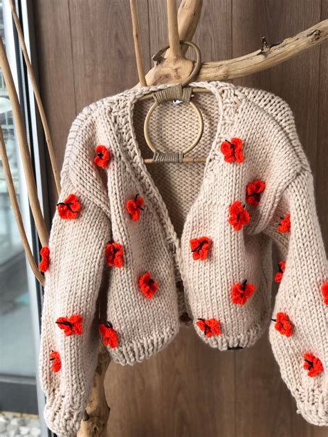 Butterfly Sweater Chunky Croped Cardigan Orange Knited Open Front