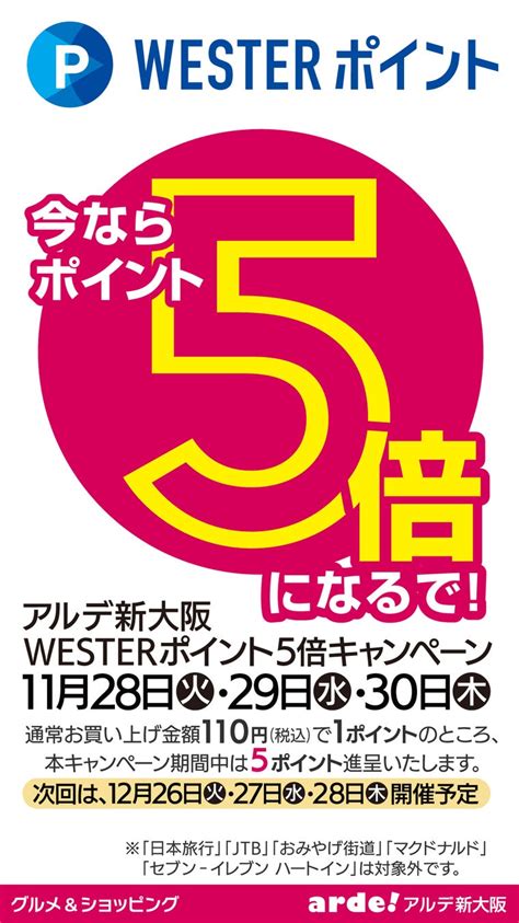 「アルデひろば」期間限定ショップのお知らせ 「wespoアプリご提示でポイントバックキャンペーン」も開催！！ 株式会社新大阪ステーション