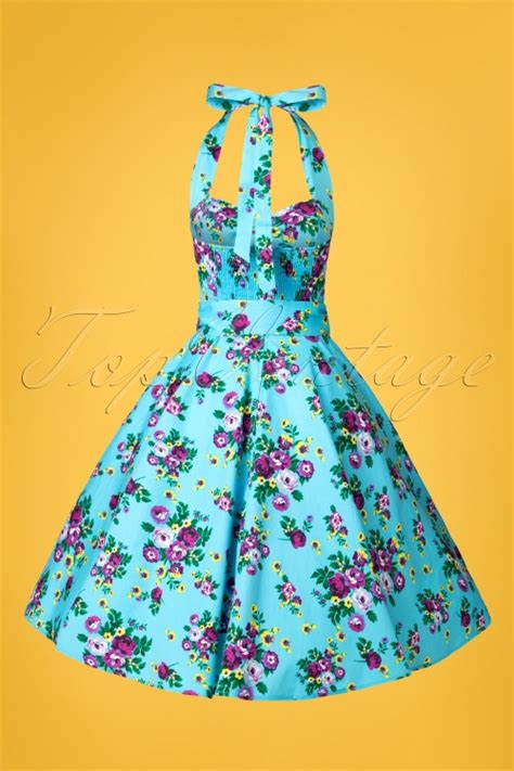 50s May Day Halter Swing Dress In Sky Bue