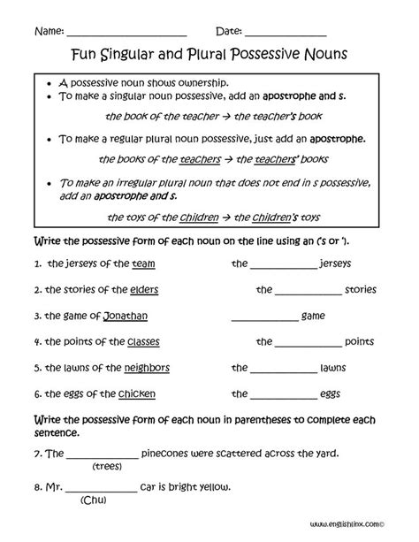 Plural Possessive Worksheets