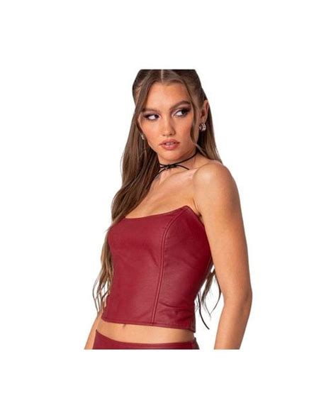 Edikted Aster Faux Leather Corset Top In Red Lyst