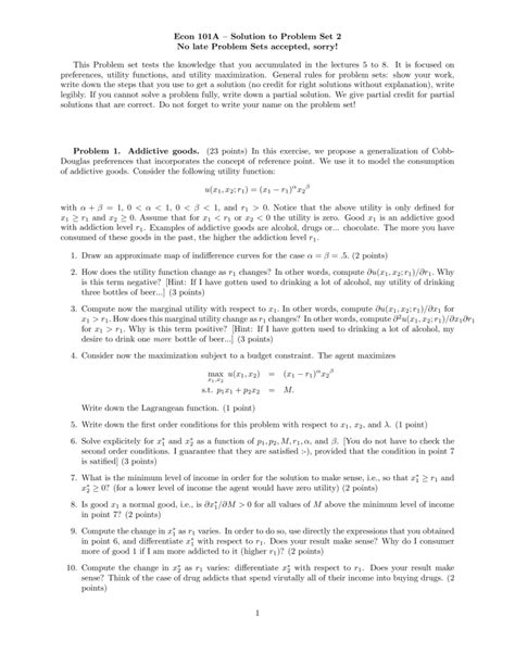 Econ A Solution To Problem Set No Late Problem Sets