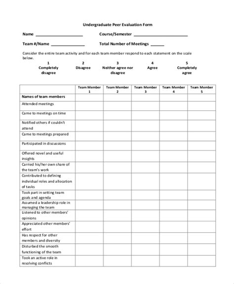 Free 11 Sample Peer Evaluation Forms In Pdf Ms Word Excel Hot Sex Picture