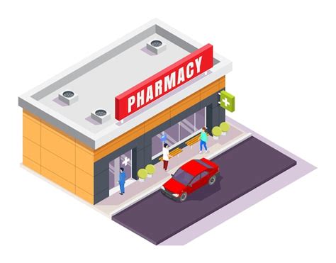 Premium Vector Pharmacy Store Facade Isometric Vector Illustration