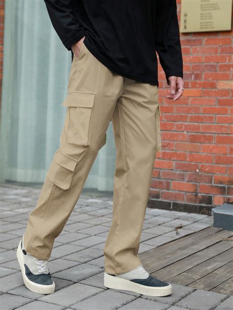 Khaki Street Collar Rayon Plain Cargo Pants Embellished Non Stretch